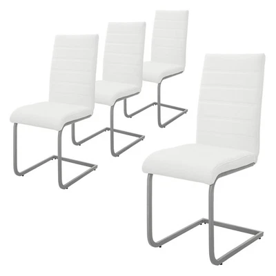 4x Chaises cantilever blanc en simili rembourré ergonomique pour salle à manger - Photo 1/4