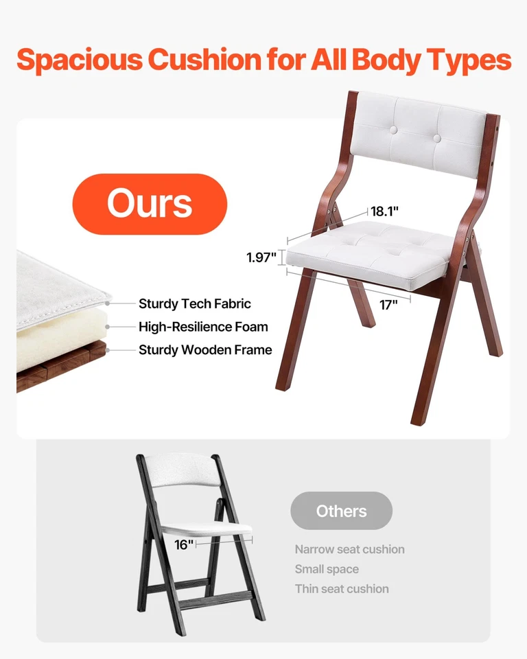 Деревянные складные стулья с мягкой подушкой и деревянной рамой белый набор из 2 - Изображение 4 из 4