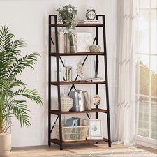 Ladder Shelf Bookcase, 5-Tier Industrial Ladder Bookshelf, Tall Living Room S...