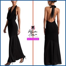 Alice + Olivia Dani Sleeveless Black Halter Neck Open Back Maxi Gown Dress 10