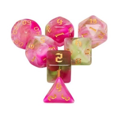 Foam Brain Dice Poly Set - Superbloom w/Gold (7) New