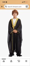 Boys Black and Gold Traditional Middle Eastern Robe, Elegant Costume Outfit