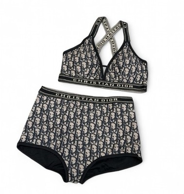 Christian Dior Black Beige Women s 2-Piece  Set Logo Halter High-Waist S