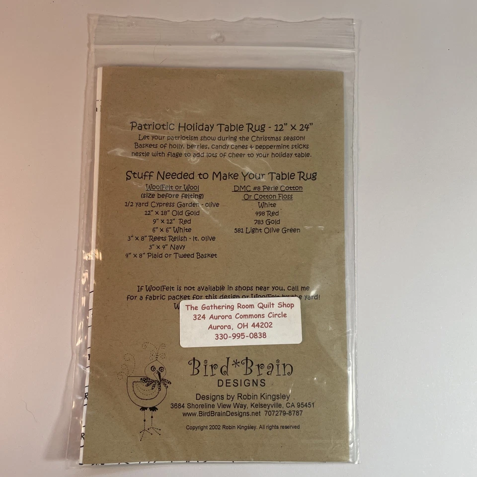 Bird Brain Designs Pattern Patriotic Holiday Table Rug #104 Robin Kingsley 2002 - Image 3 of 3