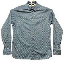 Ted Baker Long Sleeve Dress Shirt Mens L Blue Stretch Micro Geometric Pattern