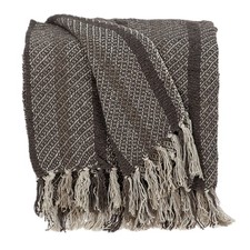 Brown and Taupe Striped Woven Handloom Cotton Throw Blanket 67 x 52