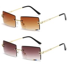 Rimless Rectangle Sunglasses for Women Square Fashion Frameless Small Vintage...