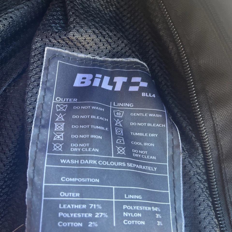 Chaqueta de moto acolchada de malla de cuero negra Bilt BLL4 talla 42/con forro Foto 4 de 4