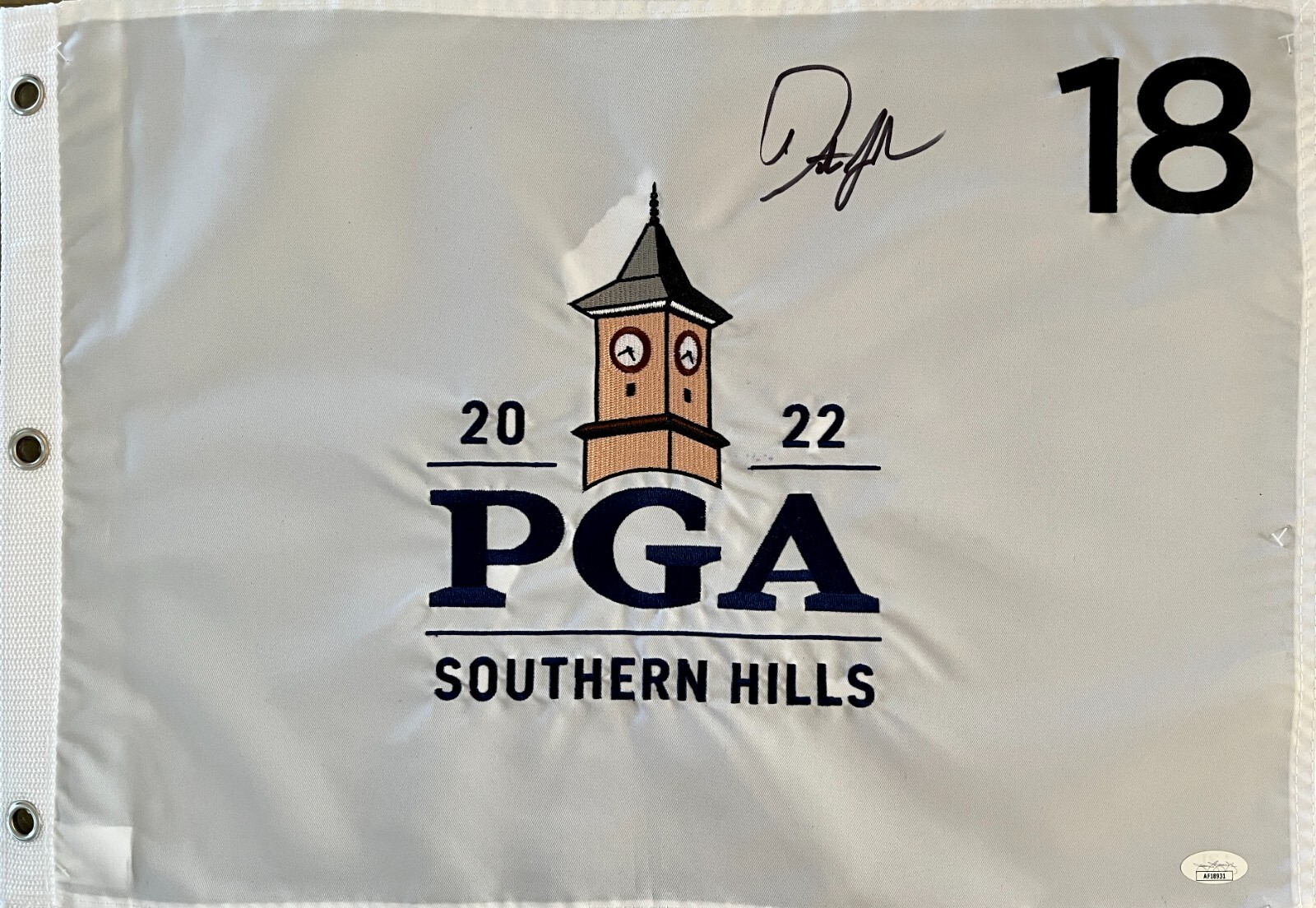 Dustin Johnson Autographed Signed 2022 PGA Championship Southern Hills Pin Flag -JSA AF18931 