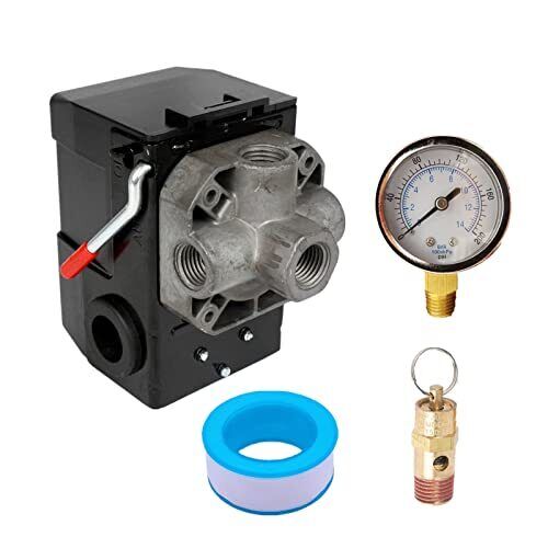 Pressure Switch Air Compressor 145-175 Psi 4 Port 26AMP W/0-200 Psi Gauge & 200 - Picture 1 of 6