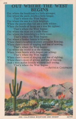 CA-California,View Mountains,''Out Where the West Begins'' SouveniVintage Postcard