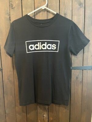 Adidas Box Logo Short Sleeve TShirt Youth Boys Size Large 14/16 Black 