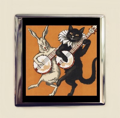 Black Cat and Rabbit Cigarette Case Business Card ID Holder Wallet Banjo  Musical