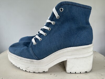 ASOS DESIGN Reflect Blue Chunky Canvas Lace Up Boots Women's Size