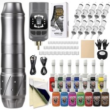 NEW Wireless Rotary Tattoo Machine Pen Starter Kit Bundle PMU w/ Power Supply