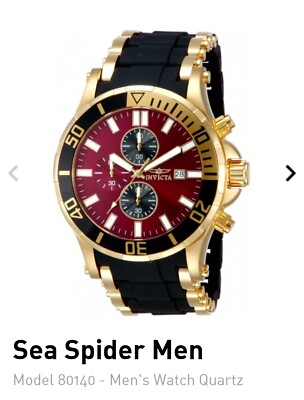 Invicta Sea Spider Gold Steel Black Rubber Watch Bracelet for Model 80140 ETC