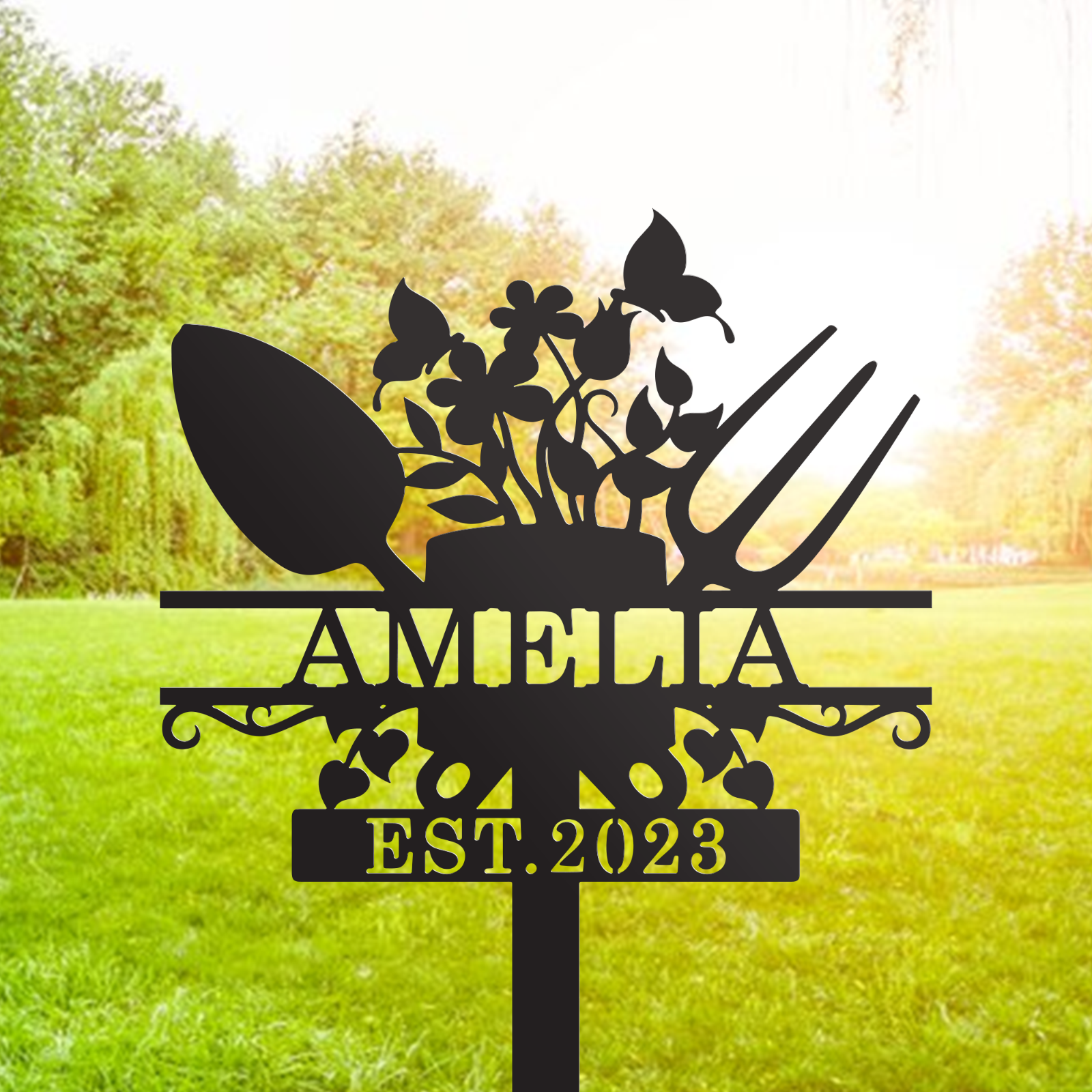 Custom Metal Garden Sign With Stakes, Sign for Flower Beds, Personalized Garden