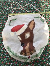 VTG Toilet Lid Cover Handmade Bathroom Christmas Reindeer Hand Painted Round