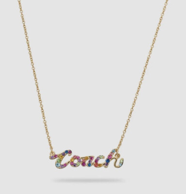 Coach Multicolor Rainbow Signature Script Gold Tone Glass Rhinestone ...