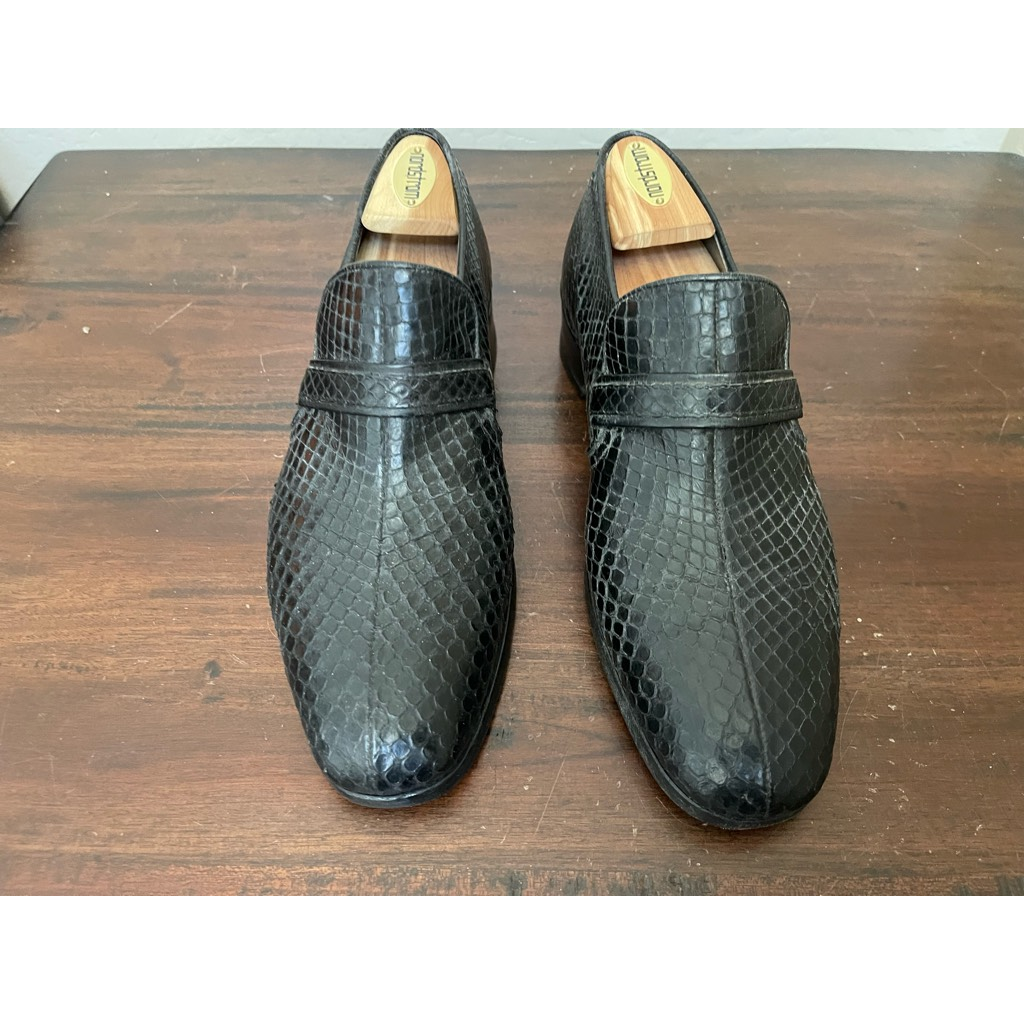 Mens Loafer Dress Shoes Black Snake Embossed Slip On Split  display picture 1
