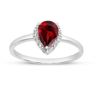 Ring 14 Karat Weißgold Birne Granat und Diamant