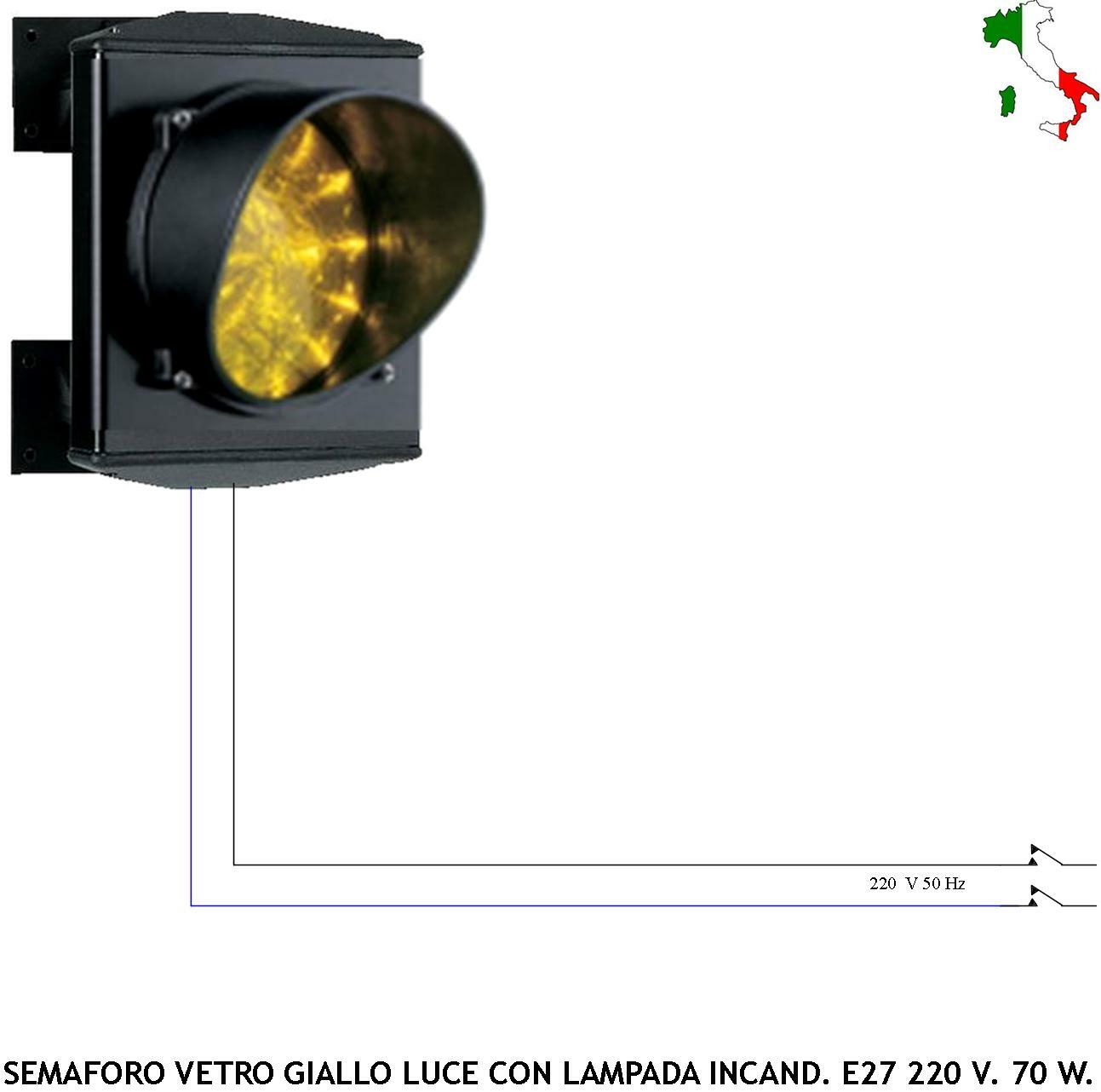 SEMAFORO VETRO GIALLO SEGNALE ATTESA SGOMBERO LAMPADA FILAMENTO 220 V 70W E27 CE