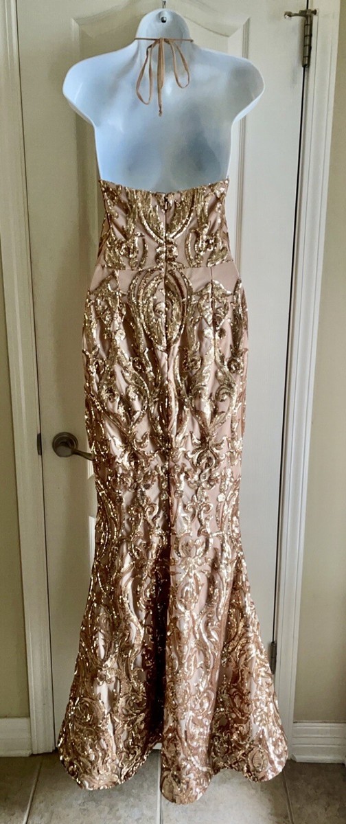 white and gold polka dot dress Ariel Strappy Gown - Pink Sequin - Bariano main image 1