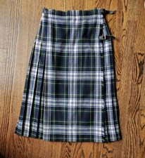 VTG Glenisla Tartan Plaid Kilt Scottish Wool Skirt Wrap Pleated Blue Green READ