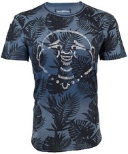  89 TRUE RELIGION Indigo BUDDHA FACE Hawaiian Floral Graphic T-shirt NWT