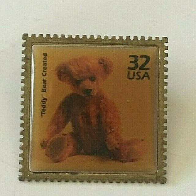 Vintage 1998 USA 32 Cent TEDDY BEAR STAMP Collectible Pin Back eBay