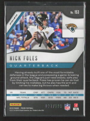2019 Panini Prizm #153 Nick Foles Blue Wave #/199 Jacksonville