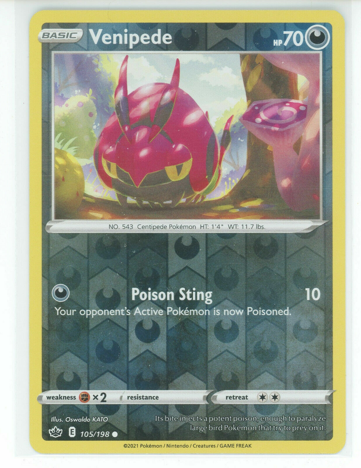 Pokemon - Venipede - 105/198 - Reverse Holo - Chilling Reign - NM/M - New