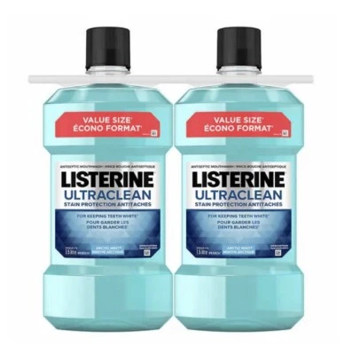 Listerine Ultraclean Mouthwash Stain Protection Arctic Mint 1.5Lx2 Bottl |Canada