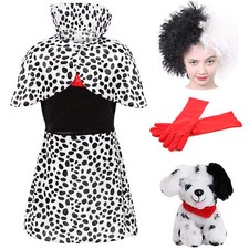 CHILDS CRUELLA COSTUME DALMATIAN VILLIAN HALLOWEEN BOOK WEEK FANCY DRESS