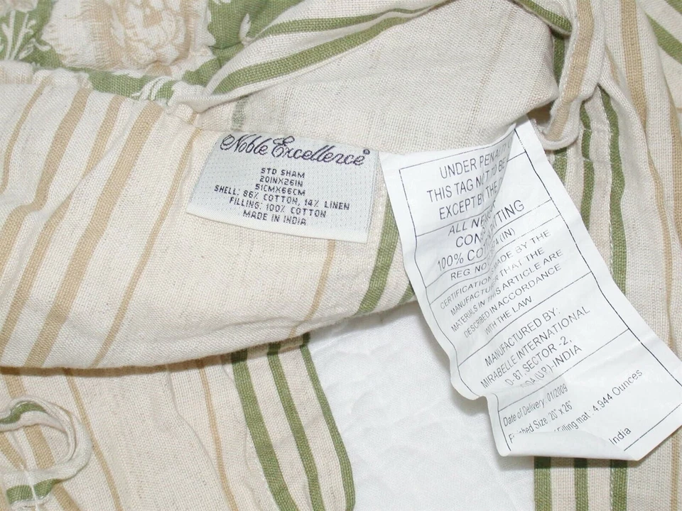 Noble Excellence Almohada Acolchada Falsa ~ Verde Tostado Marfil Floral ~ 20" x 26" Foto 3 de 3