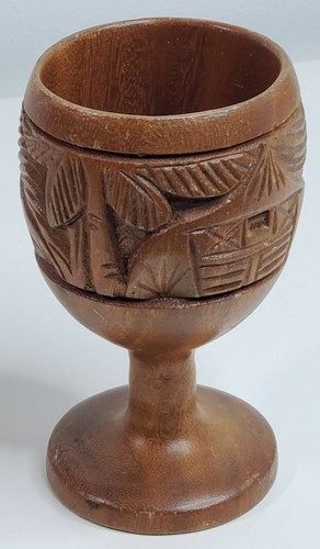 Wood Chalice Goblet Tiki Hut Medieval 6” Tall 3” Wide Wine Cup Philippines - Picture 11 of 12