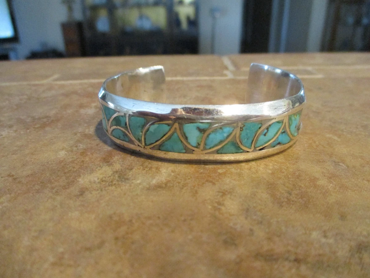 Zuni Indian Silver Turquoise Bracelet by JP Ukestine - NativeIndianMade.com