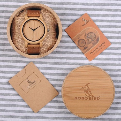 Men's Women's Bamboo Wooden Watch Cowhide Leather Strap Analog Quartz Casual - Picture 2 of 6