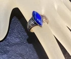 Vintage Sterling Silver Hand Band Carved Lapis Lazuli Ring Size 7