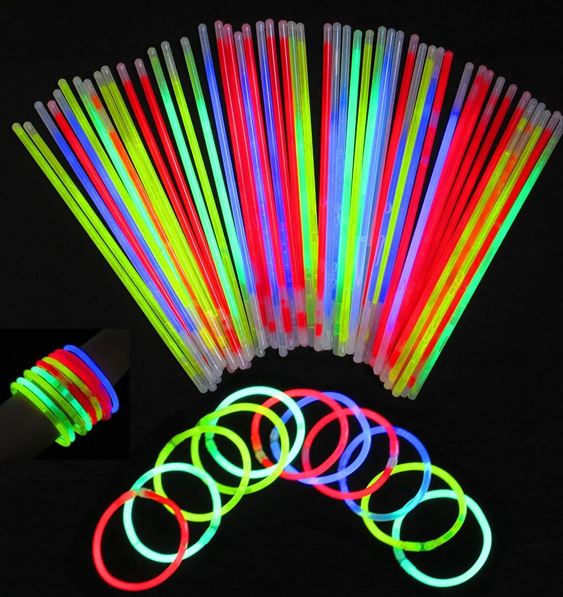 Glow Sticks Neon Colors Bracelets Necklaces Disco Rave Party 50