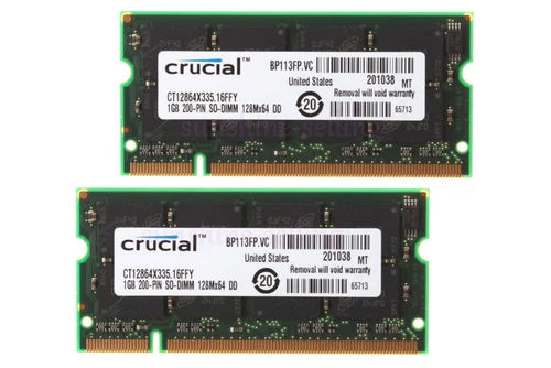 Crucial 2GB 2X 1GB DDR PC2700 DDR333MHz 200pin SODIMM Laptop Notebook Memory RAM