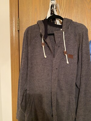Euc Vans Size Xl Zip Up Buttom Jacket Drawstrings Leather Patch