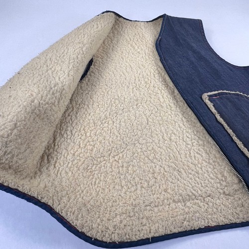 Medium Wash Vintage 70s 80s Wrangler-Style Denim Blue Vest Sherpa Lined - Picture 4 of 8