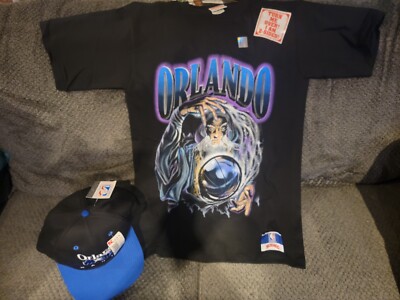 Nutmeg Orlando Magic Wizard Double Sided T Shirt Men Size M NBA 1993 RARE + Hat