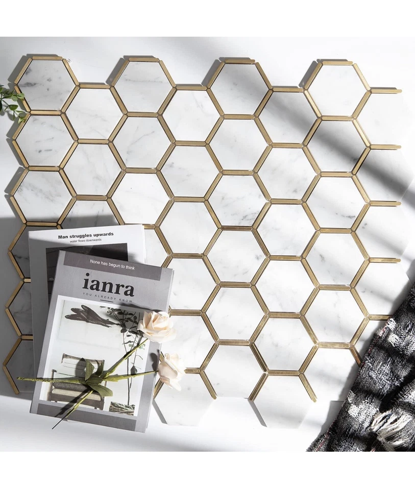 Lovdeco 3" Carrara Marble Stone Mosaic Tile 5 Sheets Shower Tiles - Image 2 of 4