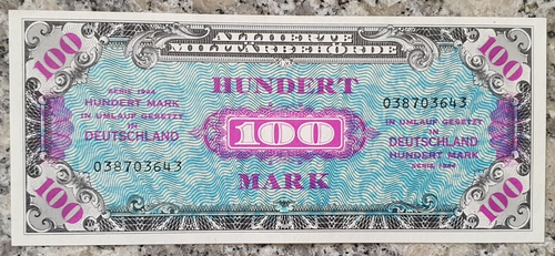 Deutschland, Alliierte Besatzung, 100 Mark 1944 mit F/ US Druck, Kassenfrisch !