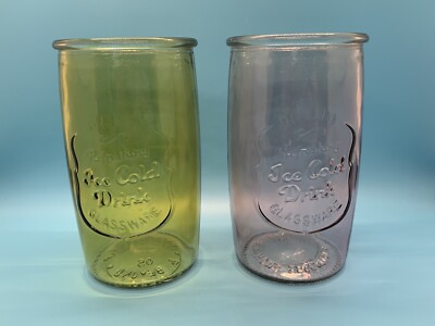  Quality Refreshing Ice Cold Drink Glassware Pink&Yellow-Summer Colors Set of 2
