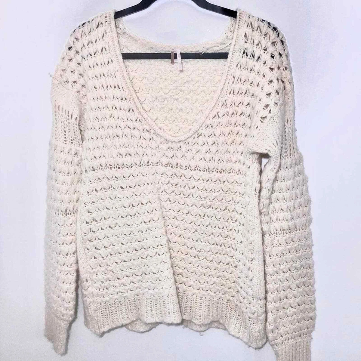 FREE PEOPLE CREAM WHITE BEIGE KNIT SWEATER XS RUNS LARGER eBay
