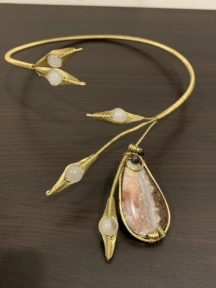 Nuevo Collar Gargantilla Versátil Artesanal Hecho a Mano Piedra Semipreciosa Cuarzo Jaspe Foto 2 de 4