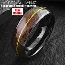 Black Tungsten Carbide Red Flowing Sand with Guitar String Wedding Band Ring